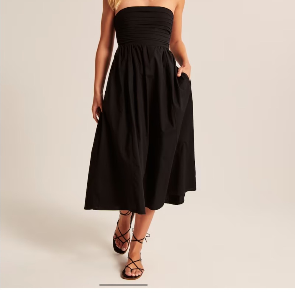 Abercrombie and fitch Emerson Strapless Poplin Midi Dress